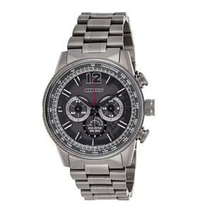 NEW Citizen Eco-Drive Nighthawk Watch Grey Stainless Steel Charcoal Grey Dial